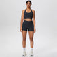 2picese Women Yoga Suit Solid Color High Waist Hip Push Up Fitness Shorts Sexy Pilates Backless Gym Hanging Neck Bra Yoga Set