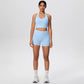 2picese Women Yoga Suit Solid Color High Waist Hip Push Up Fitness Shorts Sexy Pilates Backless Gym Hanging Neck Bra Yoga Set