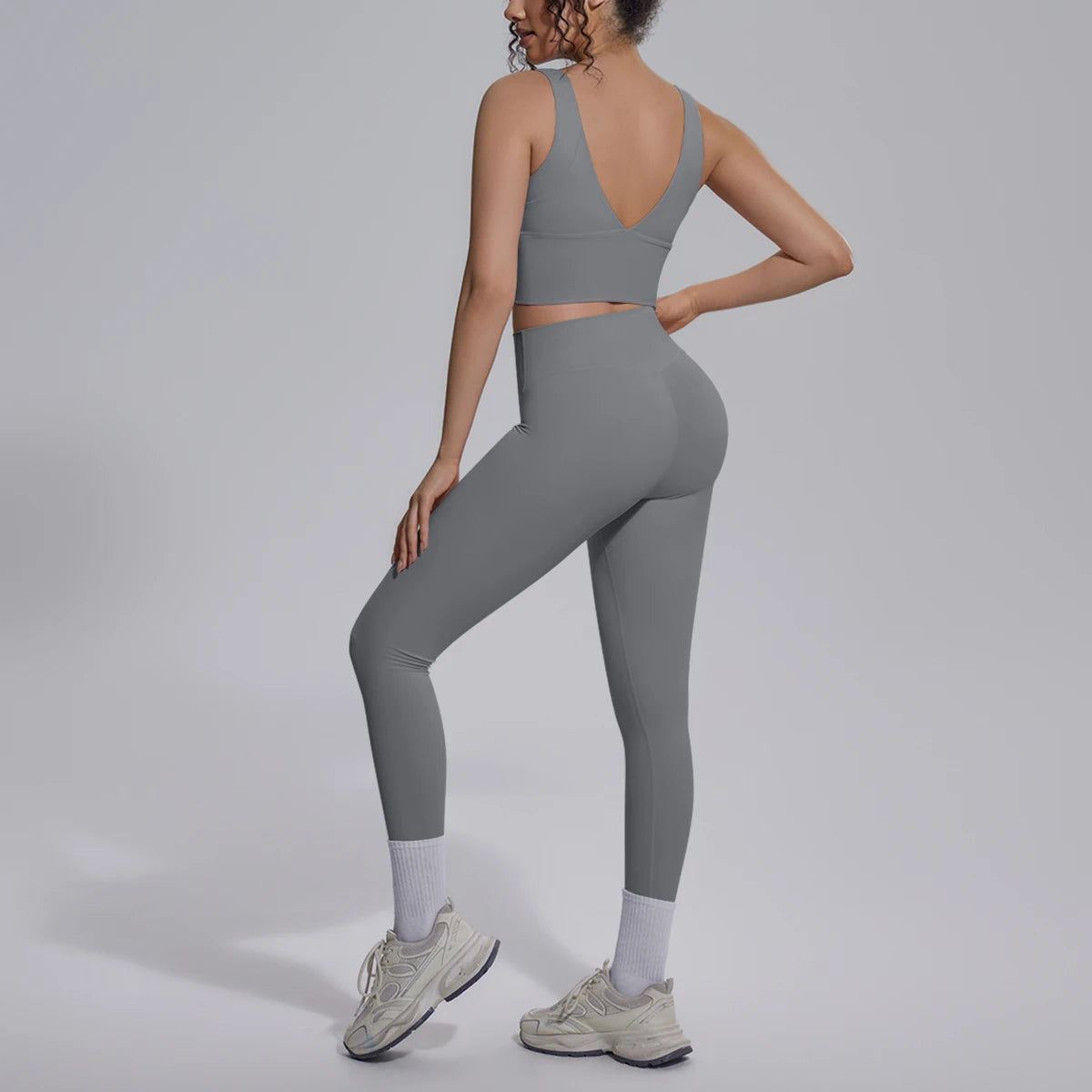 2PCS Yoga Set for Woman's Quick Drying Legging Outdoor Running Fitness Pants Summer Gym Backless Sports Bra with Chest Pad