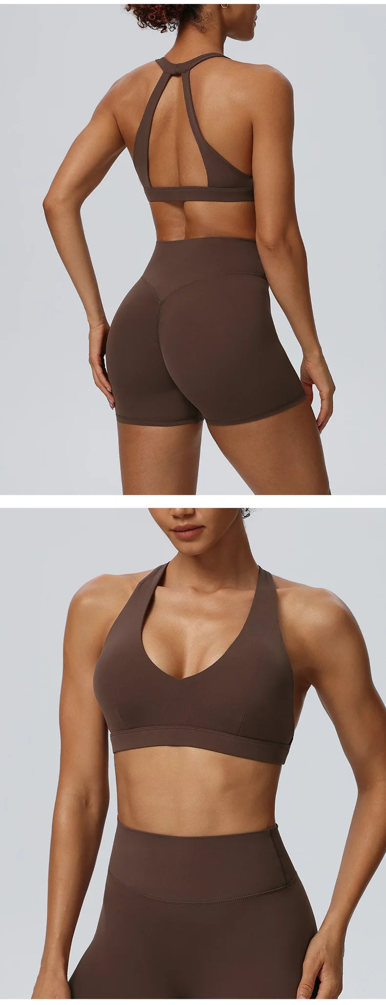 Women"s Sexy yoga suit set, women's neck hanging sports bra, hip lifting fitness shorts set Underwear without steel ring+pants
