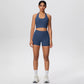 2picese Women Yoga Suit Solid Color High Waist Hip Push Up Fitness Shorts Sexy Pilates Backless Gym Hanging Neck Bra Yoga Set