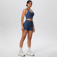 2picese Women Yoga Suit Solid Color High Waist Hip Push Up Fitness Shorts Sexy Pilates Backless Gym Hanging Neck Bra Yoga Set
