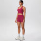 2picese Women Yoga Suit Solid Color High Waist Hip Push Up Fitness Shorts Sexy Pilates Backless Gym Hanging Neck Bra Yoga Set