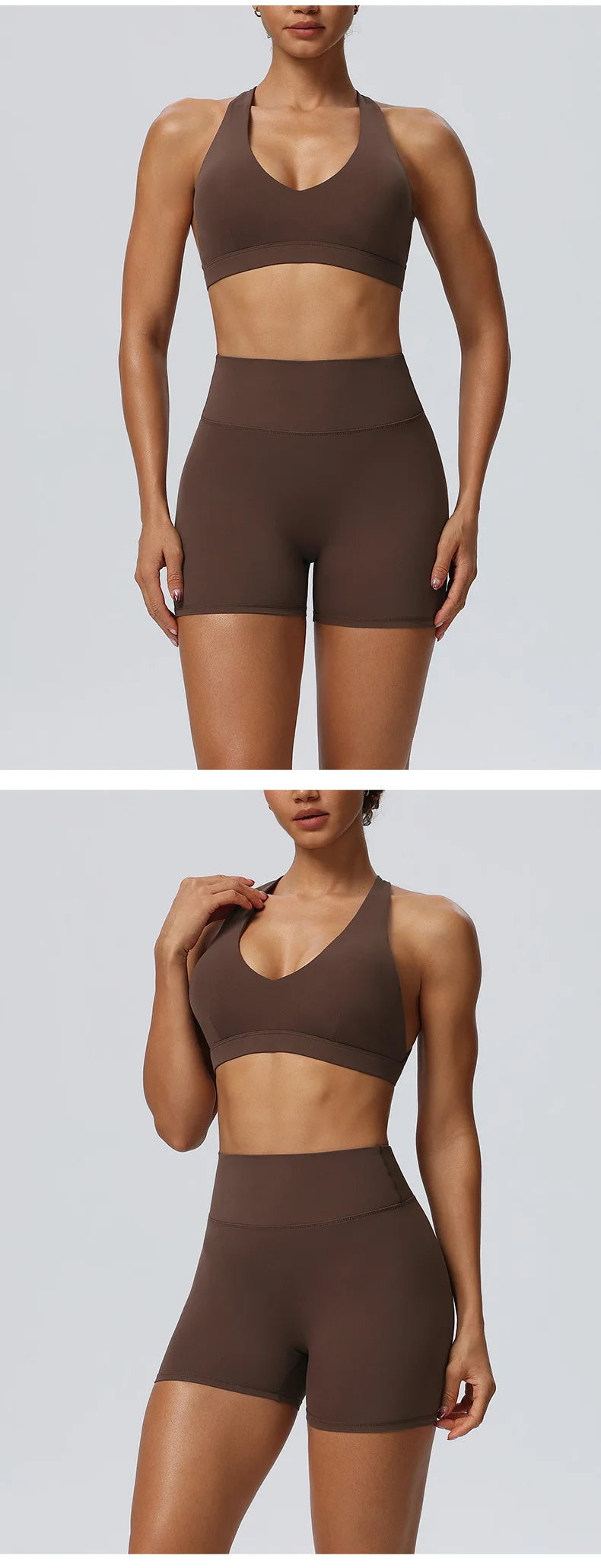 Women"s Sexy yoga suit set, women's neck hanging sports bra, hip lifting fitness shorts set Underwear without steel ring+pants