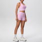 2picese Women Yoga Suit Solid Color High Waist Hip Push Up Fitness Shorts Sexy Pilates Backless Gym Hanging Neck Bra Yoga Set
