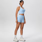 2picese Women Yoga Suit Solid Color High Waist Hip Push Up Fitness Shorts Sexy Pilates Backless Gym Hanging Neck Bra Yoga Set