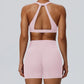 Women"s Sexy yoga suit set, women's neck hanging sports bra, hip lifting fitness shorts set Underwear without steel ring+pants