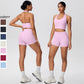 2picese Women Yoga Suit Solid Color High Waist Hip Push Up Fitness Shorts Sexy Pilates Backless Gym Hanging Neck Bra Yoga Set
