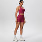 2picese Women Yoga Suit Solid Color High Waist Hip Push Up Fitness Shorts Sexy Pilates Backless Gym Hanging Neck Bra Yoga Set