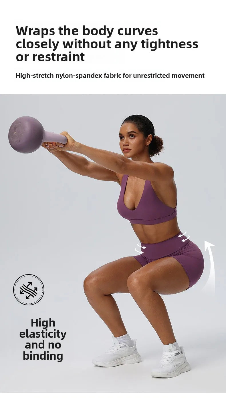 Women"s Sexy yoga suit set, women's neck hanging sports bra, hip lifting fitness shorts set Underwear without steel ring+pants