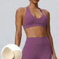 Women"s Sexy yoga suit set, women's neck hanging sports bra, hip lifting fitness shorts set Underwear without steel ring+pants