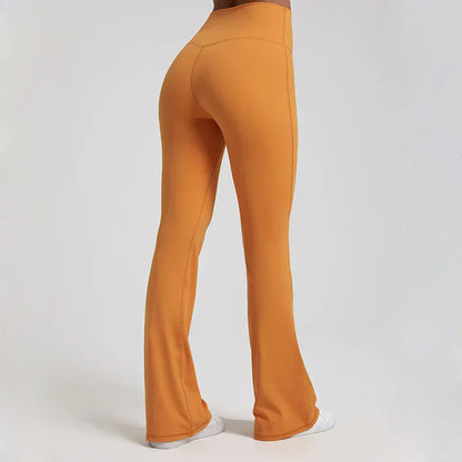 Chic Flare high-rise orange leggings with flared legs and contoured fit for activewear.