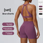 Women"s Sexy yoga suit set, women's neck hanging sports bra, hip lifting fitness shorts set Underwear without steel ring+pants