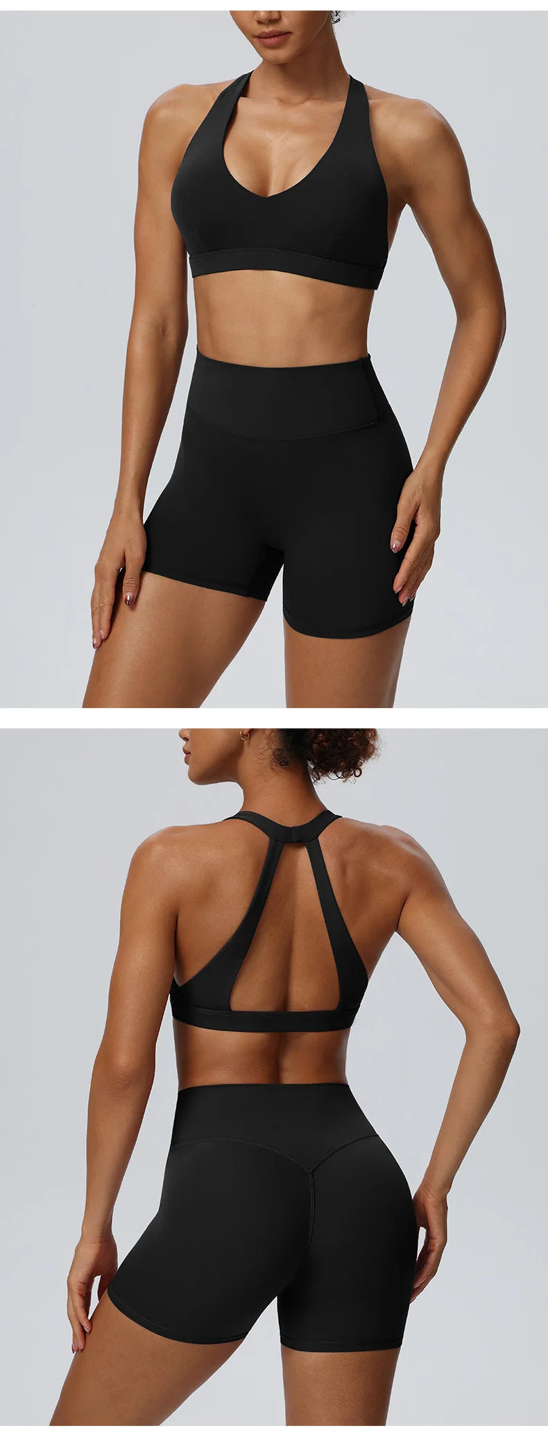 Women"s Sexy yoga suit set, women's neck hanging sports bra, hip lifting fitness shorts set Underwear without steel ring+pants