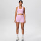 2picese Women Yoga Suit Solid Color High Waist Hip Push Up Fitness Shorts Sexy Pilates Backless Gym Hanging Neck Bra Yoga Set