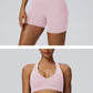 Women"s Sexy yoga suit set, women's neck hanging sports bra, hip lifting fitness shorts set Underwear without steel ring+pants