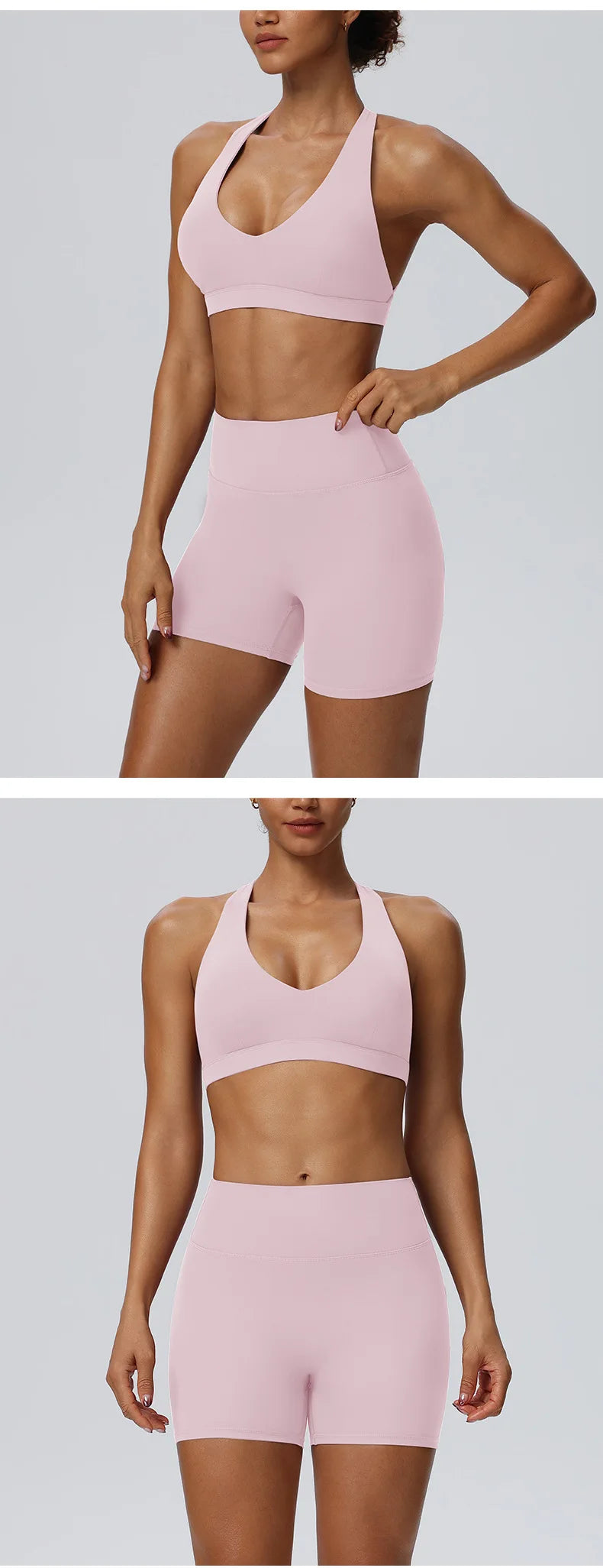 Women"s Sexy yoga suit set, women's neck hanging sports bra, hip lifting fitness shorts set Underwear without steel ring+pants