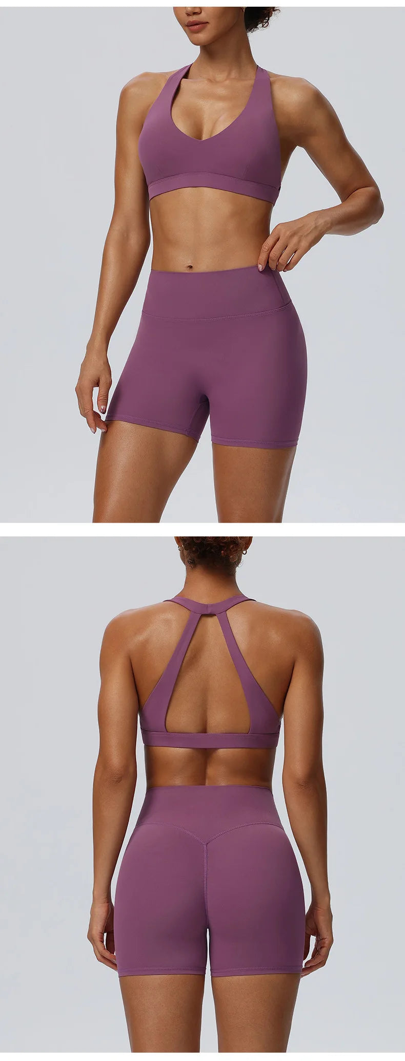 Women"s Sexy yoga suit set, women's neck hanging sports bra, hip lifting fitness shorts set Underwear without steel ring+pants