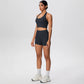 2picese Women Yoga Suit Solid Color High Waist Hip Push Up Fitness Shorts Sexy Pilates Backless Gym Hanging Neck Bra Yoga Set