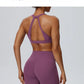 Women"s Sexy yoga suit set, women's neck hanging sports bra, hip lifting fitness shorts set Underwear without steel ring+pants